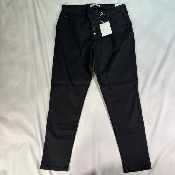KanCan Jeans Womens 16W Black Autumn Coated High Rise Skinny PU‎ Button Fly NWT - Picture 1 of 9